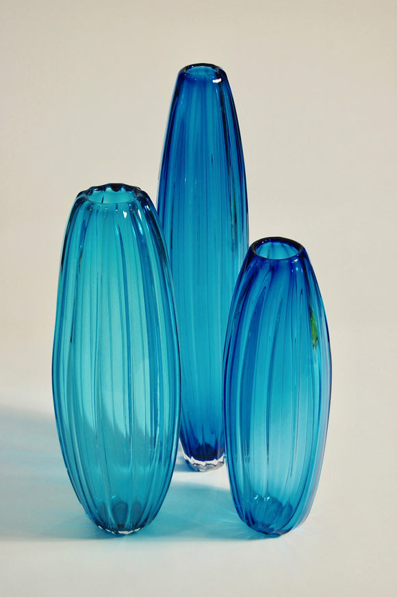 Blue Ridged Torpedo Vase Set #1