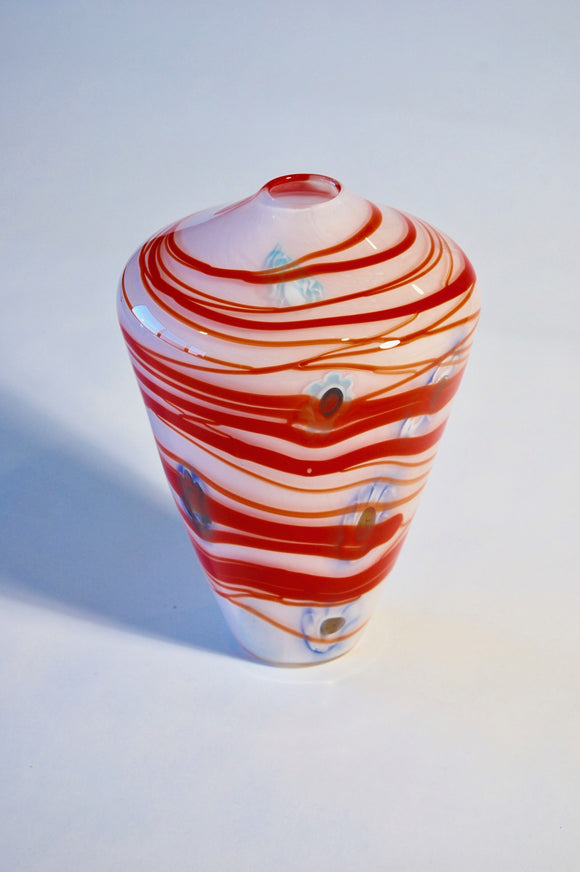 White and Red Striped Cone Vase