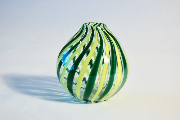 Yellow and Green striped Globe Vase