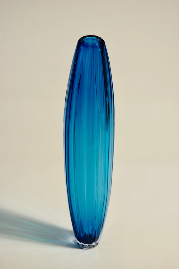 Blue Ridged Torpedo Vase