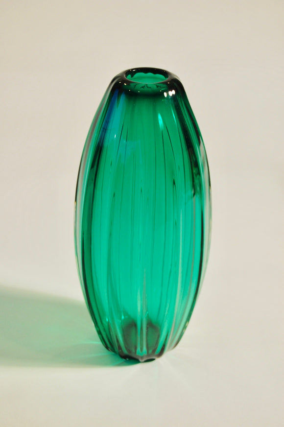 Emerald Green Ridged Torpedo Vase