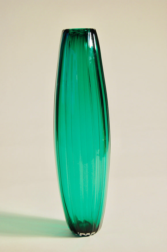 Emerald Green Ridged Torpedo Vase