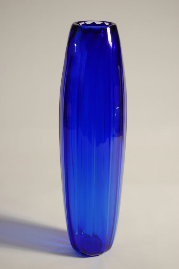 Cobalt Blue Ridged Torpedo Vase
