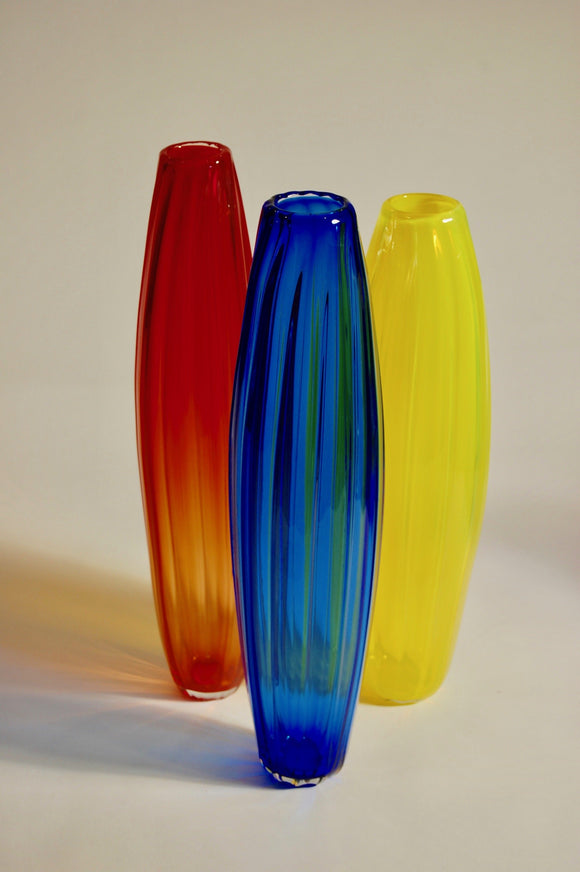 Yellow/Blue/Red  Ridged Torpedo Vase Set #4