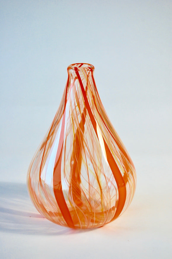Orange Vertical Striped Teardrop Vase