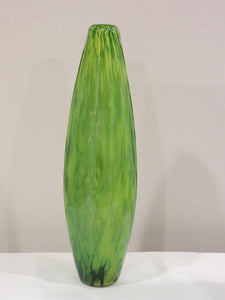 Mottled Olive Green Ridged Torpedo Vase