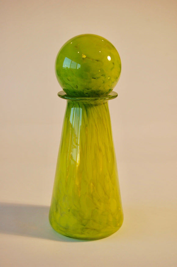 Mottled Olive Green Saturn Vase with Stoper