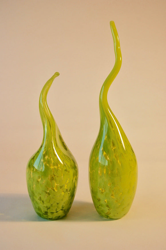 Mottled Olive Green Snake Neck Vase Pair