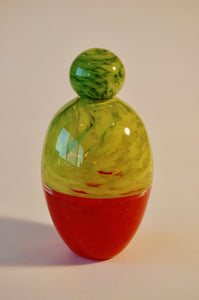 Mottled Olive Green and Red Incalmo Egg Vase with Green Stopper
