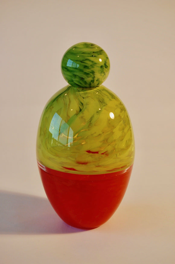 Mottled Olive Green and Red Incalmo Egg Vase with Green Stopper