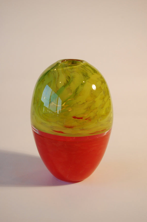 Mottled Olive Green and Red Incalmo Egg Vase