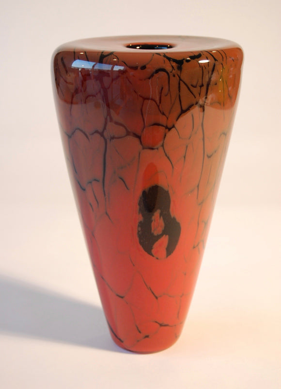 Red and Black Crackle Cone Log Vase