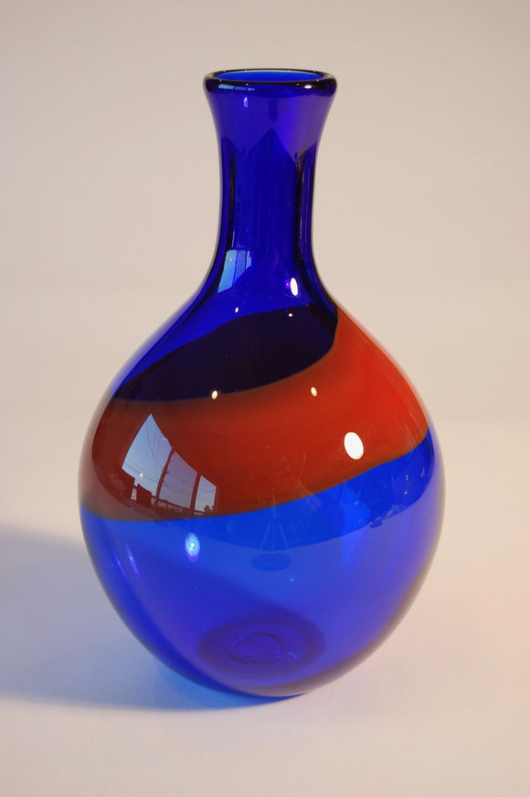 Cobalt Blue with Red Swirl Vase