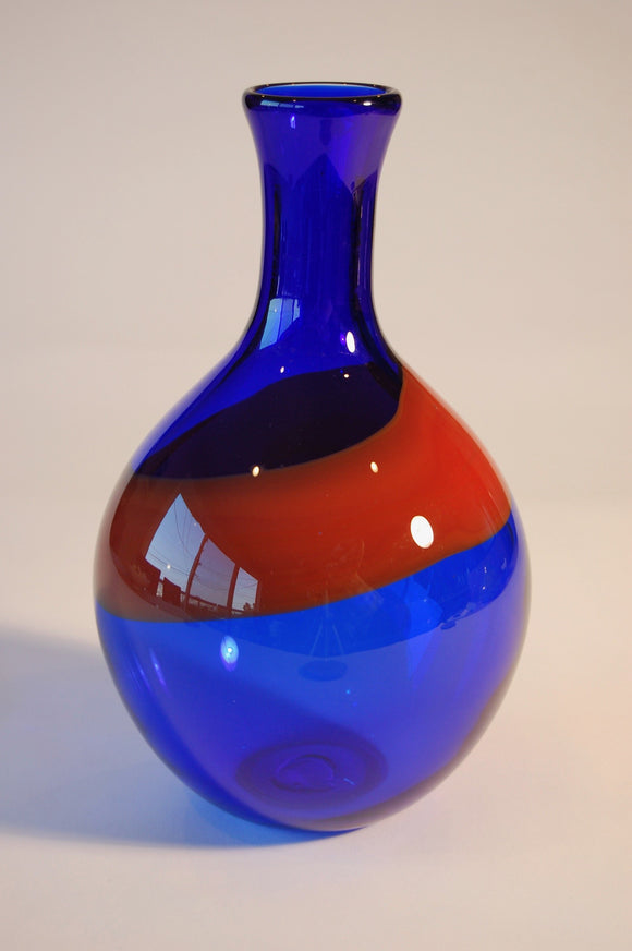 Cobalt Blue with Red Swirl Vase