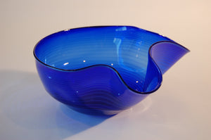 Cobalt Blue Hankerchief Bowl with Yellow Stripes