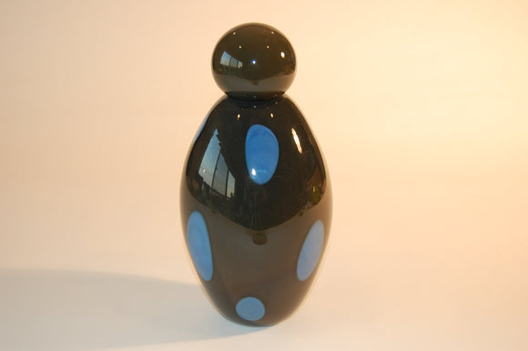 Black and Blue Dotted Vase with Stopper